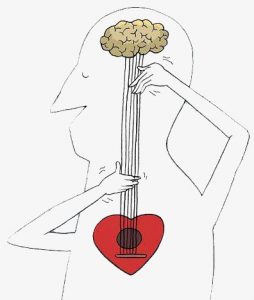 hombre toca guitarra corazón y cerebro